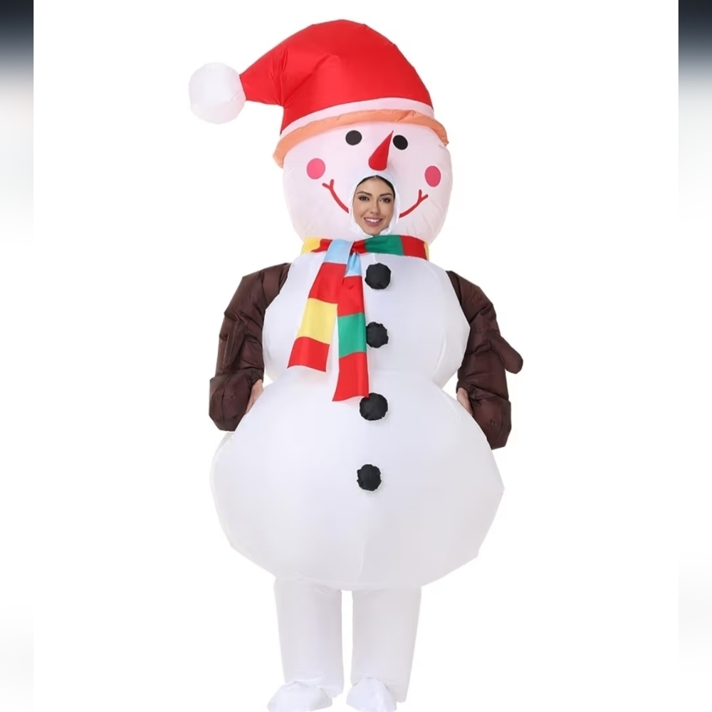 Cheerful Snowman Inflatable with Red Hat and Scarf - Picture 3 of 16